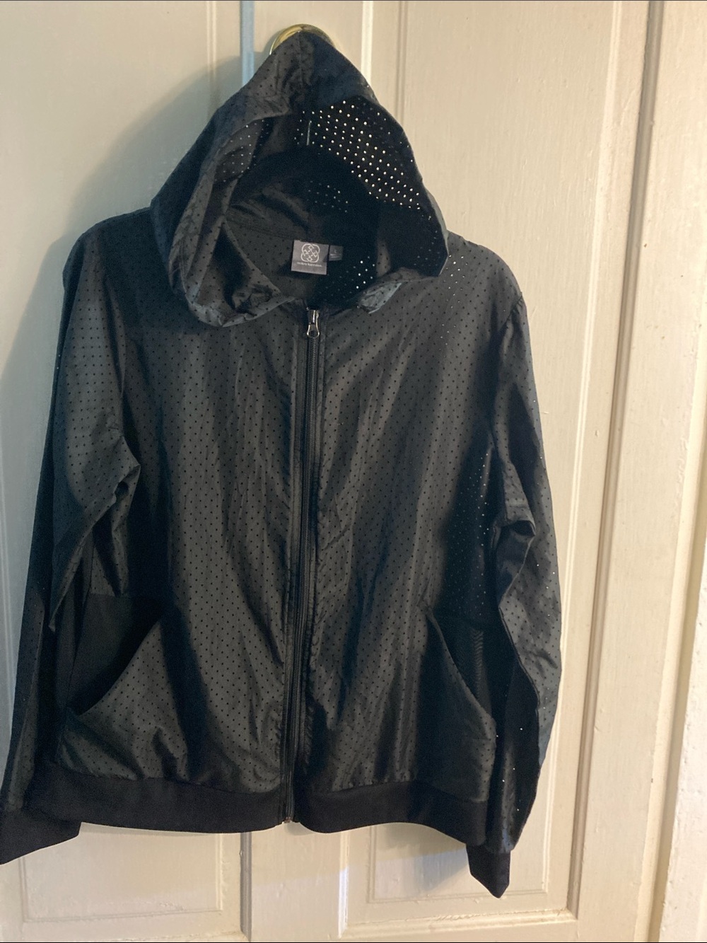 Daisy Fuentes Black Perforated Hooded Windbreaker